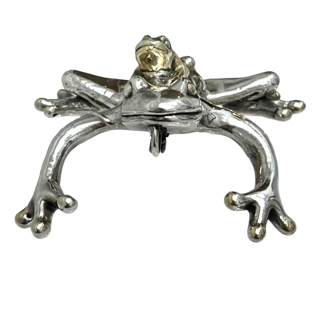 VINTAGE STERLING SILVER LEAP FROG BROOCH SMALL & BIG FROG